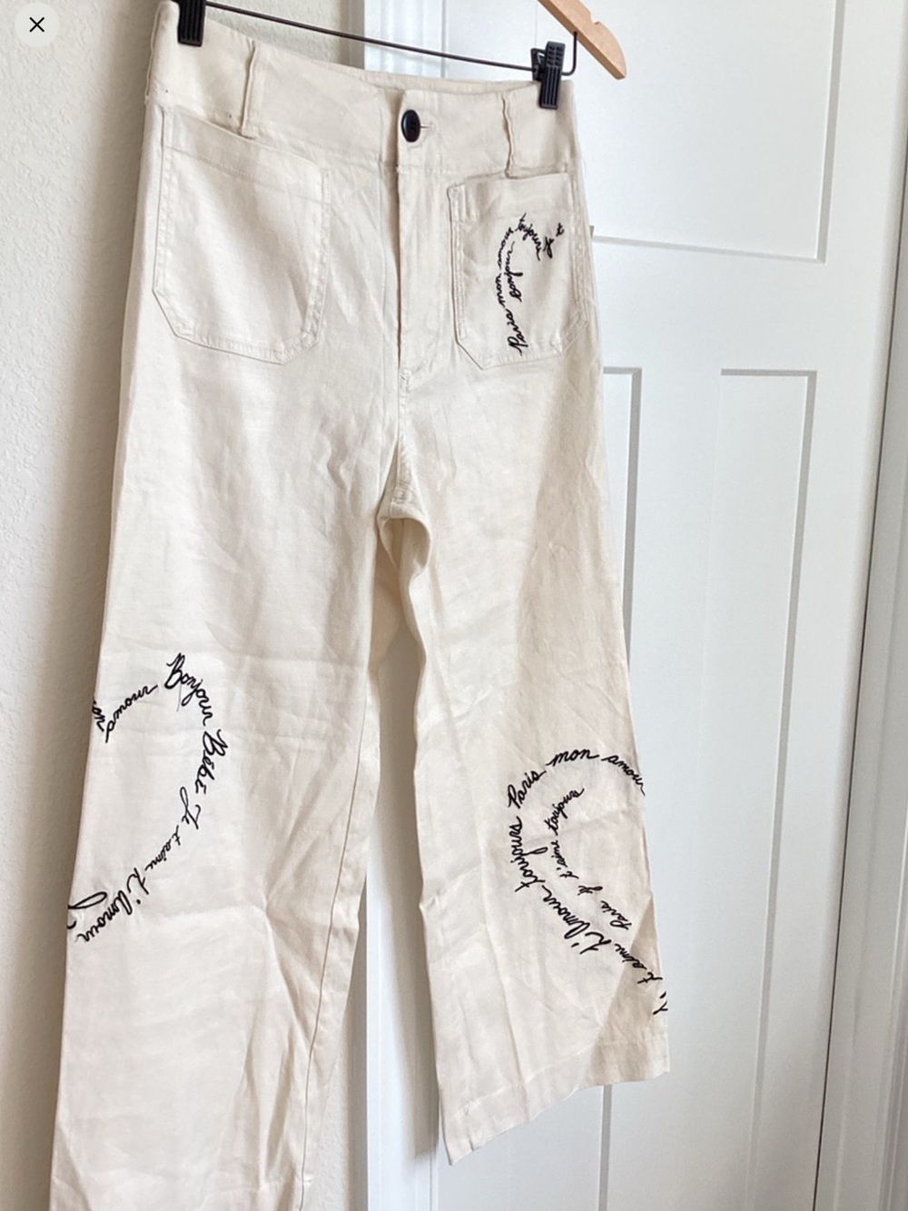 🇫🇷Anthropologie Colette Pants Maeve Linen Blend Cropped Wide Leg New 26P France - Picture 7 of 13